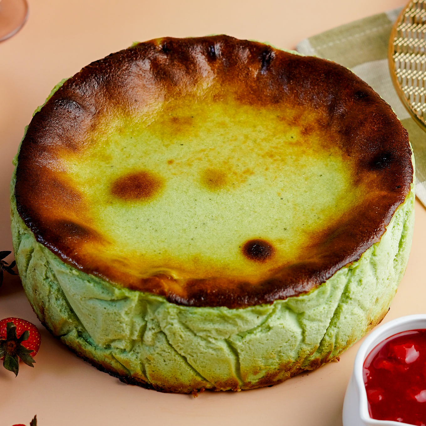 Matcha & Strawberry Compote Cheesecake